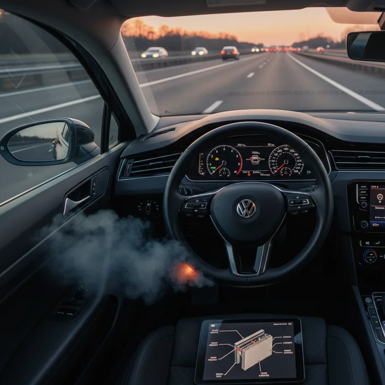 Mechanik diagnozujący układ DPF w Volkswagenie Passat B8 przed serwisową regeneracją filtra cząstek stałych