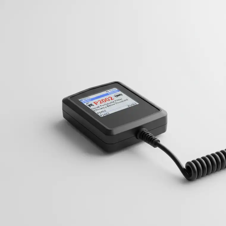 Diagnosta odczytujący błędy po wycięciu DPF przez złącze OBD-II podczas przeglądu technicznego samochodu z silnikiem Diesla