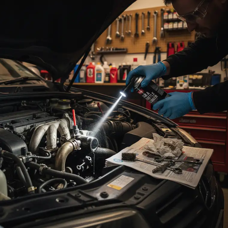 Widok silnika z zaznaczonym zaworem EGR, pokazujący dostęp do czyszczenia bez demontażu kolektora dolotowego w warunkach garażowych