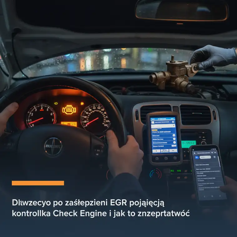 Mechanik przy komputerze diagnostycznym tłumaczy kierowcy, dlaczego po zaślepieniu EGR pojawia się kontrolka check engine i jak to zinterpretować