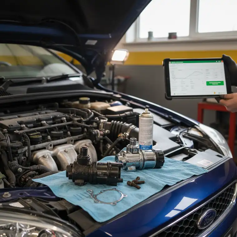 Nowy zawór EGR do Forda Focusa 1.6 TDCi na stole warsztatowym, prezentujący odpowiedni zamiennik EGR oraz znaczenie numeru katalogowego i marki dla poprawnej adaptacji