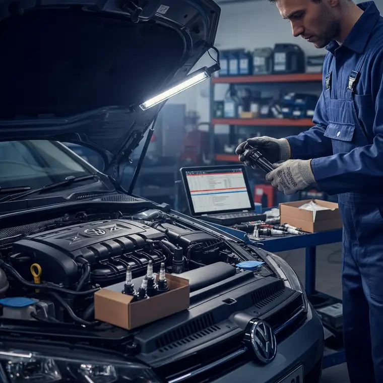 Silnik benzynowy z widocznymi cewkami zapłonowymi, ilustrujący przykładowe koszty wymiany jednej cewki zapłonowej w popularnych autach w 2026 roku